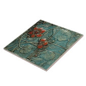 Aquamarine Blue Red Floral Organic Pattern Tegeltje (Zijkant)