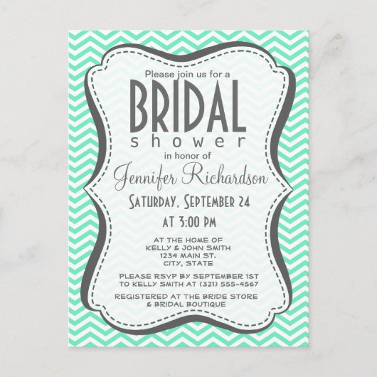 Aquamarine Chevron; zig zag Uitnodiging Briefkaart (Voorkant)