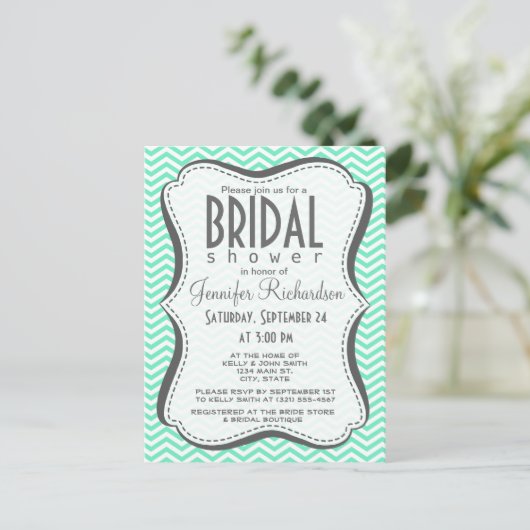 Aquamarine Chevron; zig zag Uitnodiging Briefkaart (Staand voorkant)