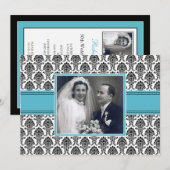 Aquamarine Damask Jubileum Party Invitation Kaart (Voorkant / Achterkant)