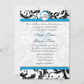 Aquamarine Damask Swirls Wedding Invitation Kaart (Achterkant)
