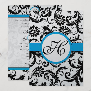 Aquamarine Damask Swirls Wedding Invitation Kaart