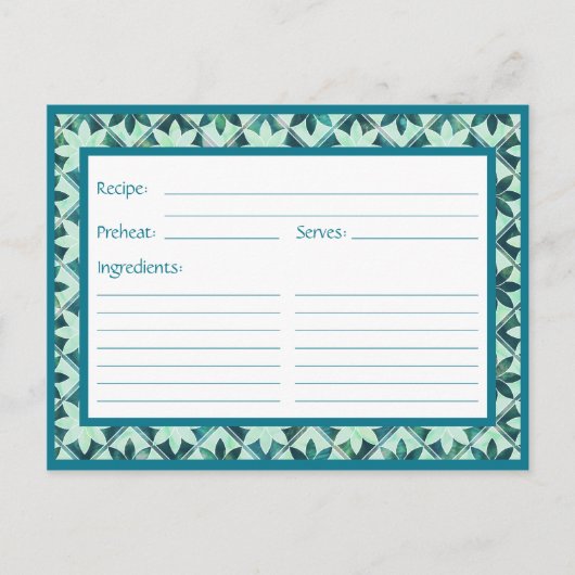 Aquamarine Decorative Floral Tiles Recipcard Briefkaart (Voorkant)