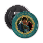 Aquamarine en Gold Button Flesopener (Voorkant)