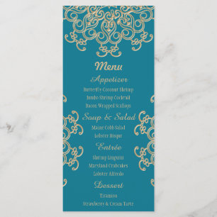 Aquamarine en Gold Indian Style-menukaarten Menu