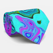 Aquamarine en Magenta Cool Retro Vloeibare wervelk Stropdas (Opgerold)