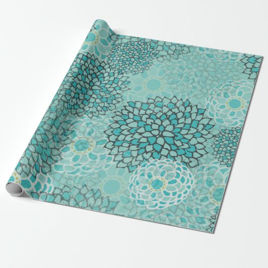 Aquamarine en Mint Flower Burst Cadeaupapier (Uitgerold)