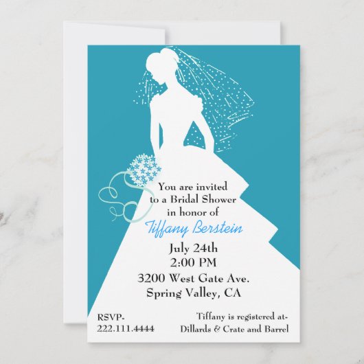 Aquamarine en White Bride Shower Invitation Kaart (Voorkant)