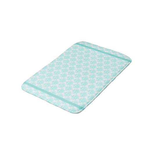 Aquamarine en White Damask Bath Mat (Gekanteld)