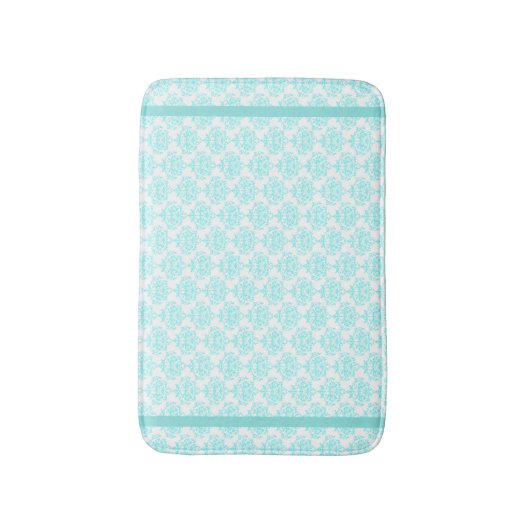 Aquamarine en White Damask Bath Mat (Voorkant Verticaal)