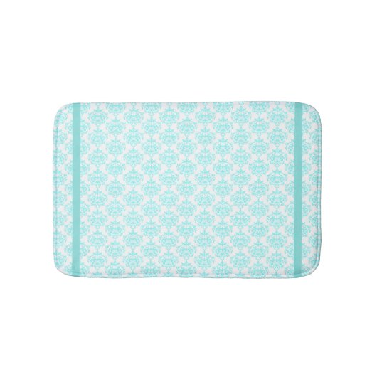 Aquamarine en White Damask Bath Mat (Voorkant)