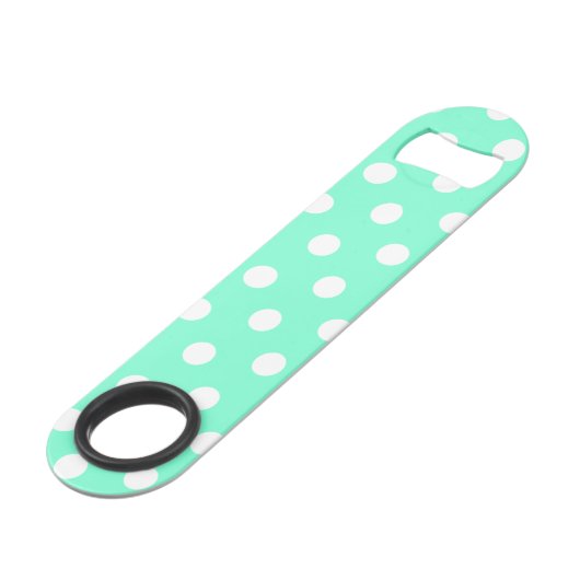 Aquamarine en White Polka Dot Speed Flessenopener (Achterkant Gekanteld)