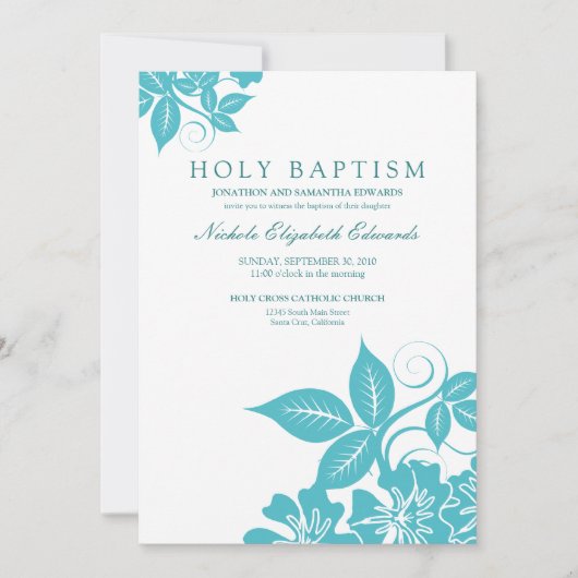 Aquamarine Floral Heilige Baptisme Kaart (Voorkant)