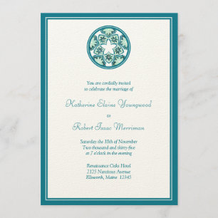 Aquamarine Floral Tiles Wedding Invitation Kaart