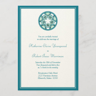 Aquamarine Floral Tiles Wedding Invitation Kaart