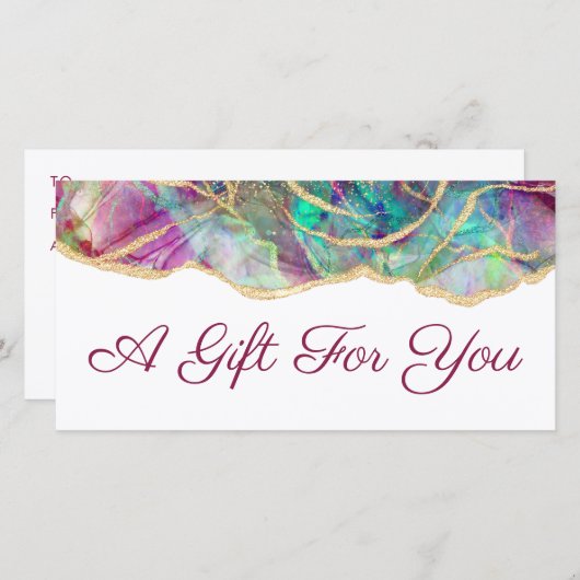 Aquamarine fuchsia opaal ontwerp cadeaubon (Voorkant / Achterkant)