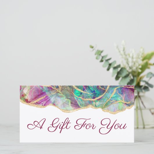 Aquamarine fuchsia opaal ontwerp cadeaubon (Staand voorkant)