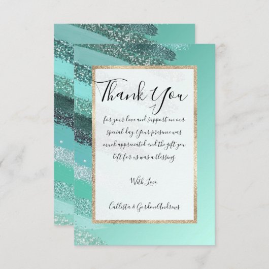 Aquamarine Green Blue Glitter Painted Bruskes Bedankkaart (Voorkant / Achterkant)