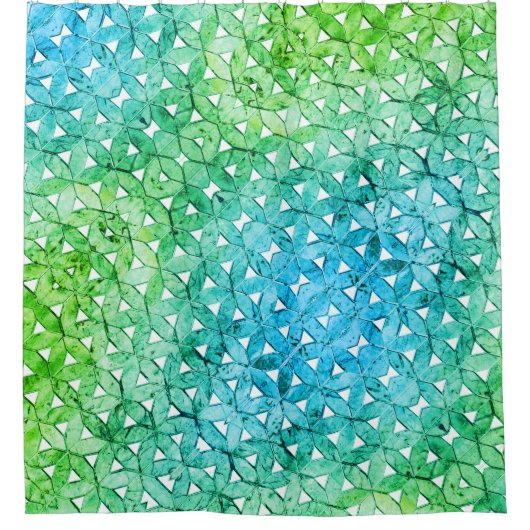 Aquamarine-groene mozaïek | Levensbloem Douchegordijn (Voorkant)