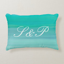 Aquamarine Groene oceaanmonogram Decoratief Kussen