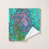 Aquamarine Groovy Abstract Retro Vloeistof Bad Handdoek (Wasdoekje)