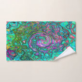 Aquamarine Groovy Abstract Retro Vloeistof Bad Handdoek (Handdoek)