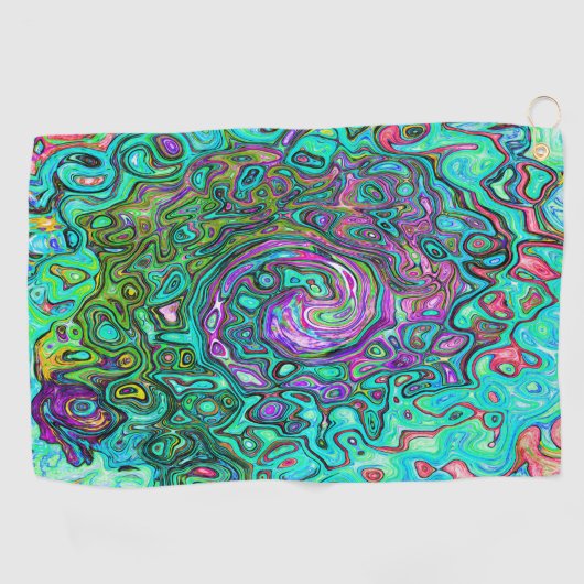 Aquamarine Groovy Abstract Retro Vloeistof Golfhanddoek (Horizontaal)
