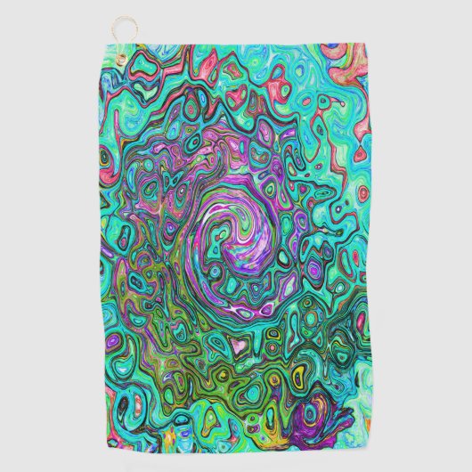 Aquamarine Groovy Abstract Retro Vloeistof Golfhanddoek (Voorkant)