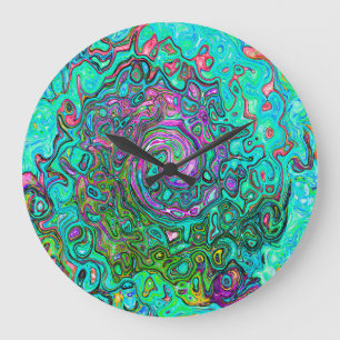 Aquamarine Groovy Abstract Retro Vloeistof Grote Klok