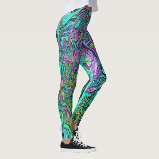 Aquamarine Groovy Abstract Retro Vloeistof Leggings (Rechts)