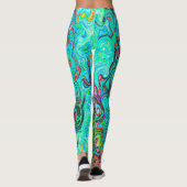 Aquamarine Groovy Abstract Retro Vloeistof Leggings (Achterkant)