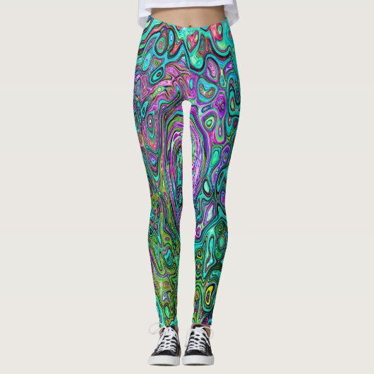 Aquamarine Groovy Abstract Retro Vloeistof Leggings (Voorkant)