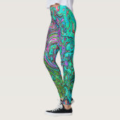 Aquamarine Groovy Abstract Retro Vloeistof Leggings (Links)