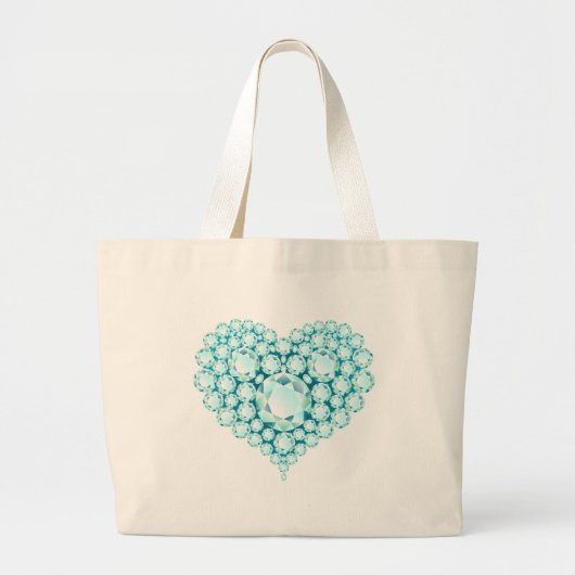 Aquamarine Heart Pareltjes Grote Tote Bag (Voorkant)