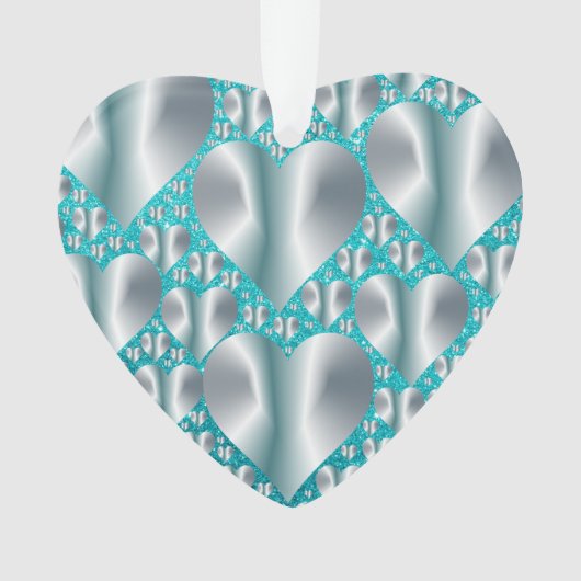 Aquamarine Hearts Turquoise Faux Glitter Ornament (voorkant)