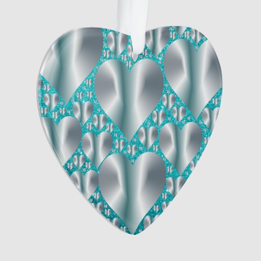 Aquamarine Hearts Turquoise Faux Glitter Ornament (voorkant)
