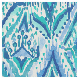 Aquamarine Ikat Fringe Tribal Waterverf Stof