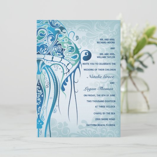 Aquamarine Jellyfish Invitation Kaart (Staand voorkant)