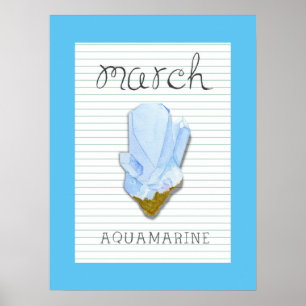 Aquamarine Maart Geboortesteen 18x24 Kunstwerk Pos Poster