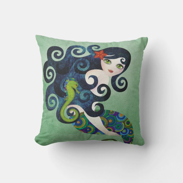 Aquamarine Mermaid American MoJo Pillow Kussen (Voorkant)