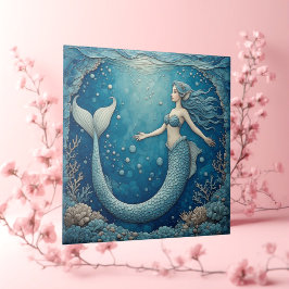 Aquamarine Mermaid Ocean Mosaic Iridescent Alcove  Tegeltje