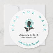 Aquamarine Mermaids Couple on a Seashell Design Save The Date (Achterkant)