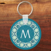 Aquamarine Monogram Floral Tegel Sleutelhanger (Voorkant)