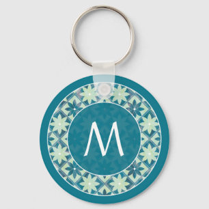 Aquamarine Monogram Floral Tiles Sleutelhanger