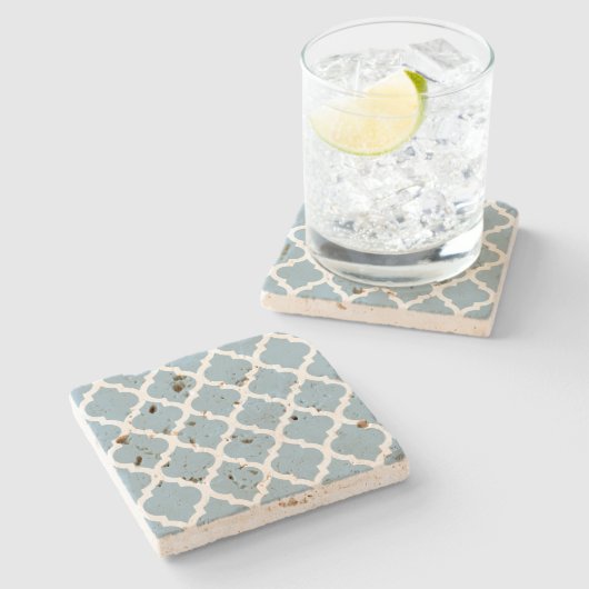 Aquamarine Moroccan Tile Trellis Stenen Onderzetter (Zijkant)