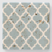 Aquamarine Moroccan Tile Trellis Stenen Onderzetter (Voorkant)