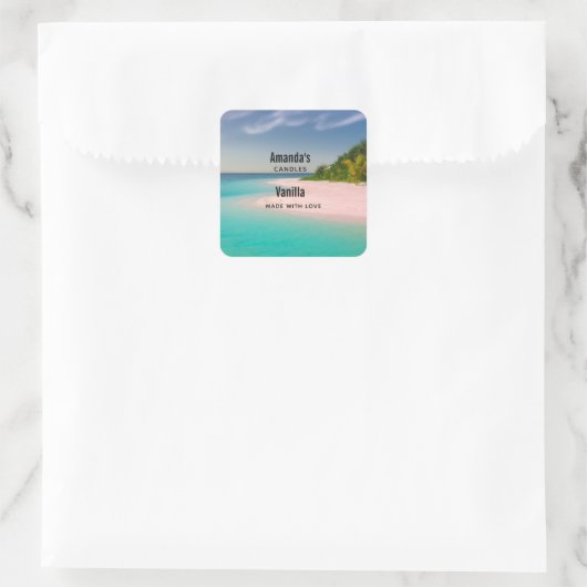 Aquamarine Ocean Tropical Beach Candle Business Vierkante Sticker (Tas)