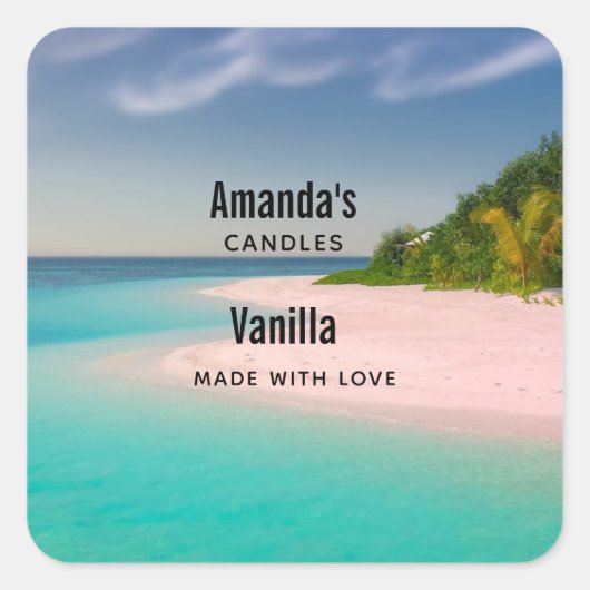 Aquamarine Ocean Tropical Beach Candle Business Vierkante Sticker (Voorkant)