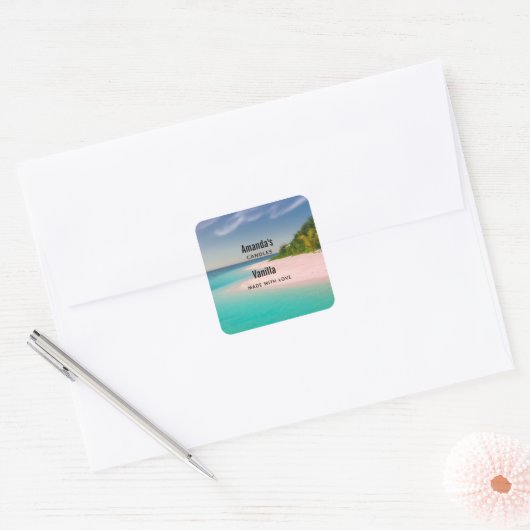 Aquamarine Ocean Tropical Beach Candle Business Vierkante Sticker (Envelop)