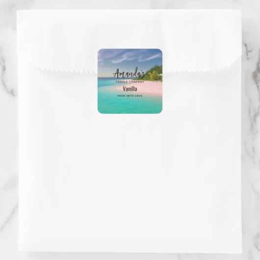 Aquamarine Ocean Tropical Beach Candle Business Vierkante Sticker (Tas)